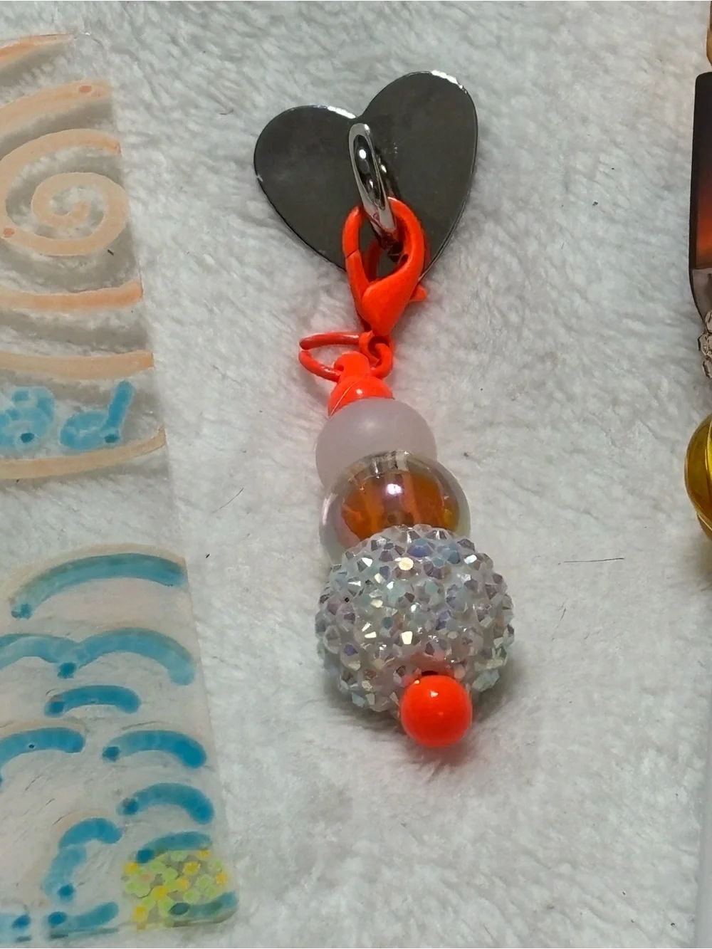 Handmade Orange Bead Keychain Bracelet, Pen, Bookmark, Charm Bundle
